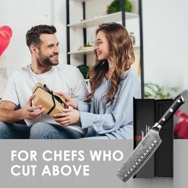 KEEMAKE Nakiri Knife 7in Ultra Sharp Meat Cleaver and Vegetable Chopper, Damascus Kitchen Knives with Full Tang G10 Ergonomic Handle, Japanese Knife for Kitchen - Image 7