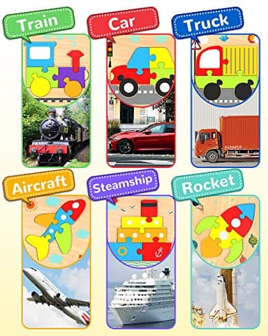 Yetonamr Wooden Toddler Puzzles Gifts Toys for 1 2 3 Years Old Boys Girls, 6 Vehicle Shape Montessori Toys Educational Blocks Kids Gift Baby Learning Toy Age 1-3, 2-4 - Image 4