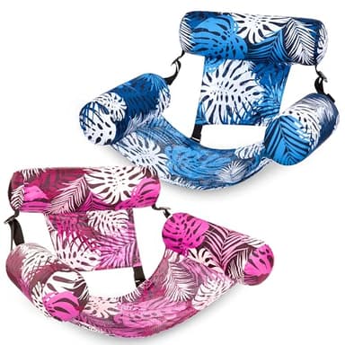 SLOOSH Inflatable Pool Floats Adult,2 Packs Floating Lounge Chairs,Blow up Pool Noodles for Adult Heavy Duty,Floating Chair for Party Summer Water Beach Lake Fun,Tropical Leaves-Pink,Blue - Image 1