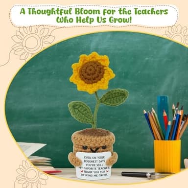OASSIE Christmas Teacher Gifts for Women - Handmade Positive Crochet Sunflower with Card - End of The Year Graduation Birthday Thank You Gifts for Teachers Coworkers, Crochet Flowers for Desk Decor - Image 7