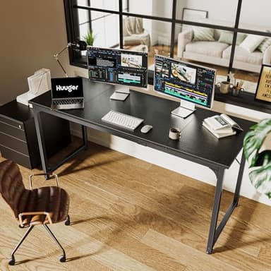 Huuger Modern Simple Office Desk, 63 Inch, Gaming & Writing Desk with Storage, Large Legroom, Metal Frame, Black - Image 5