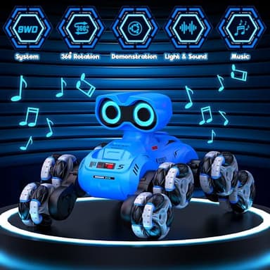 LNNKINE Robot Toys, 8-Wheel Stunt Remote Control Car with Auto-Demonstration, 360° Rotation, LED Eyes, Music, 2.4Ghz, All Terrain Rc Cars, Remote Control Car for Boys 4-7 6-8 8-12 - Image 2