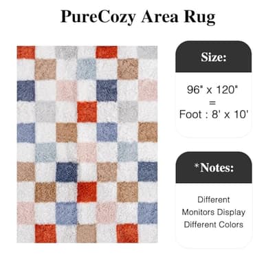 PureCozy Checkered Rug 8x10 for Living Room, Modern Rainbow Shag Rug Washable Non-Slip Large Area Rug Super Soft Indoor Fuzzy Carpet Fluffy Rugs for Bedroom Home Aesthetic Decor - Image 3