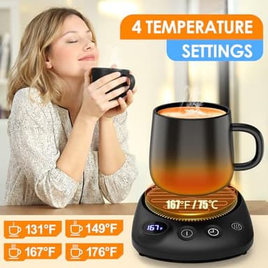 KitchekShop Coffee Mug Warmer - Fastest Heating & Highest Temperature, Coffee Cup Warmer for Desk Auto Shut Off, 4 Temp Settings & 1-12H Timer, Smart Electric Beverage Warmer for Coffee, Tea (Black) - Image 2