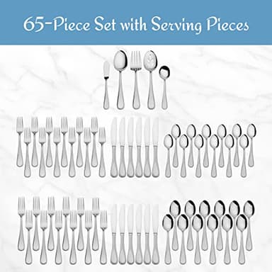 Mikasa Bravo 65-Piece Flatware Set for 12, 18/10 Stainless Steel Silverware with Full Service, Includes Forks, Knives, Spoons, and Serving Utensils - Image 2