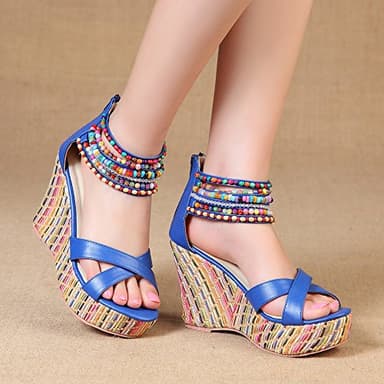 getmorebeauty Women's Navy Blue Weave Wedge With Pearls Across The Top Platform High Heels 10 US - Image 3