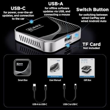 TERUNSOUl 3-in-1 Wireless CarPlay Adapter & Android Auto Wireless Adapter, Plug & Play, Easy Setup, Supports Netflix, YouTube, TF Card, and More for Cars with OEM Wired CarPlay/Android Auto - Image 9