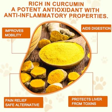 Turmeric for Dogs, 180 Turmeric Curcumin Tablets Supports Heart, Immune System Booster, Hip & Joint Support, Dog Pain Relief, Pet Supplement Treats w/Fish Oil, Curcumin C3-180 Tablets / 5.1 OZ - Image 2
