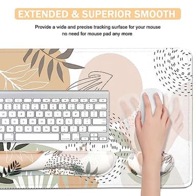 Keyboard Mouse Pad Set, Extended Mouse Pad+Keyboard Wrist Rest Support, Memory Foam Ergonomic Easy Typing, 4Pcs (35.4×15.7 in) Desk Pad Set for Home Office Study Game - Minimalist - Image 5