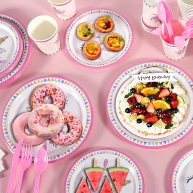 Cecnamt Unicorn Birthday Decorations for Girls, 170 Pcs Unicorn Party Decorations Including Banner, Plates, Cups, Napkins, Cutlery and Tablecloths, Serves 24 - Image 5