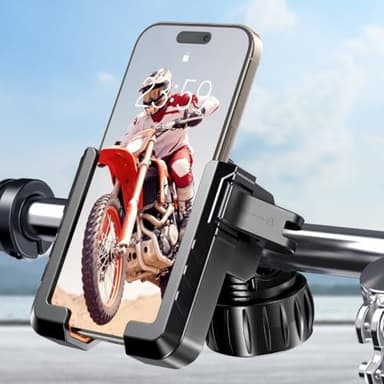 Motorcycle Phone Mount, [No Block Camera] Bike Phone Holder Mount, [Silicone Wrapped] Handlebar Cell Phone Mount for Bike/Scooter/ATV, Fits iPhone 17/16/15/14/13 Pro Max & 4.7"-7" Phones, Black - Image 1
