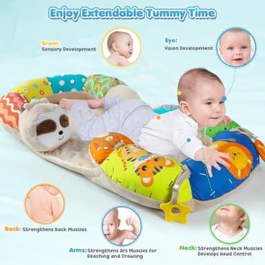 URMYWO Tummy Time Mat - 4 in 1 Cozy Tummy Time & Seated Support Pillow, Tummy Time Pillow for Newborn 0-12 Months, Infant Baby Sit Me Up Floor Seat Early Sensory Development Gifts Tummy Time Play Toys - Image 3