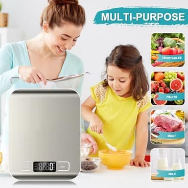 Food Scale, 11lb Kitchen Scale with 6 Units Tare Function & LCD Display, 0.05oz/1g Stainless Steel Digital Food Scale Grams and Ounces for Baking, Cooking, Dieting and Meal Prep (Batteries Included - Image 3