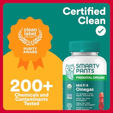 SmartyPants Organic Prenatal Vitamins for Women, Multivitamin Gummies: Probiotics, Biotin, Methylfolate, Omega 3 (ALA), Vitamin D3, C, Vitamin B12, B6, A, K2 & Zinc, Choline, 120 Count (30 Day Supply) - Image 9