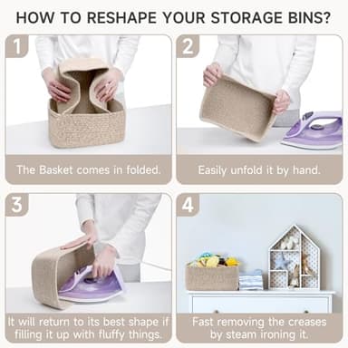 Maxuni 3-Pack Small Storage Baskets for Organizing | Woven Shelf Toy Basket | Rope Baskets for Gifts Empty | Closet Organizer Bins with Handles | Cube Decorative Box | 11.8×7.8×5.1” | Mixed brown - Image 5