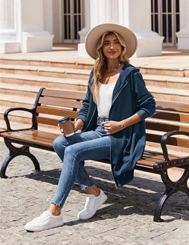 Zeagoo Women's Long Zip Up Hoodie Plus Size Hoodies Spring Fall Sweatshirts Thick Sherpa Lined Fleece Jackets Royal Blue X-Large - Image 6