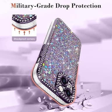Lafunda for iPhone 13 Case Glitter, Luxury Shiny Bling Sparkly Phone Cover with Crystal Diamonds Rhinestone for Women Girls Soft TPU Slim Shockproof Protective Phone Case for iPhone 13 6.1", Purple - Image 3
