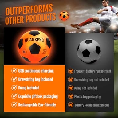 HuanKeng Upgrade Rechargeable Glow in The Dark Soccer Ball Birthday Gifts for 6 7 8 9 10 11 12 13 14 15 Year Old Boys, NO.5 Sports Outdoor Light Up Soccer Ball Games for Teen Kids Boy Toys Ages 6-15 - Image 5