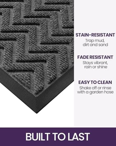 DEXI Front Door Mat Outside Entrance, 2x4 ft Rubber Entry Doormat Heavy Duty, Welcome Mats Non Slip for Inside House Floor Entryway Double Doors Exterior Patio, Chevron Dark Grey - Image 3