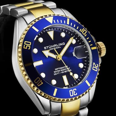 Stuhrling Original Men's Dive Watch, Swiss Movement, Stainless Steel, Blue Dial, Stainless Steel Bracelet, 100M Water Resistant - Image 2