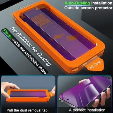 IMBZBK [Auto-Dust Removal] Colorful Privacy Screen Protector for iPhone 17 Pro Max [Private] Accessories, 3 Pack Anti Spy Anti-Blue Light Tempered Glass, Briliant Gradient Purple - Image 3