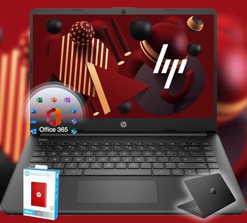 HP 14 Ultrabook • Limited Edition with Microsoft 365 • Intel 4-Core CPU • 32GB RAM • 1.6TB Storage (128GB OnBoard withHP 512GB P500 Portable SSD + 1TB OneDrive) • Black • Win 11 (Renewed) - Image 1