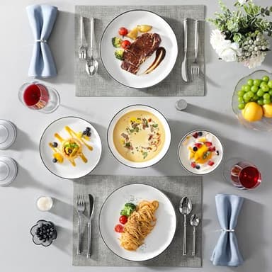 MALACASA Plates and Bowls Sets, 24 Pieces Modern Porcelain Dinnerware Set for 6 Ceramic Dishware Dishes White Kitchen Dinner Dining Ware Set wtih Black Rim Microwave and Dishwasher Safe, Series LUNA - Image 9