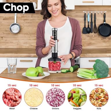 Immersion Blender Handheld for Kitchen,Emulsion Blender Handheld with Titanium Blades,12 Speed Electric Hand Mixer with BPA Free Attachments:Chopper Bowl,Whisk,Milk Frother,Measuring Cup - Image 5