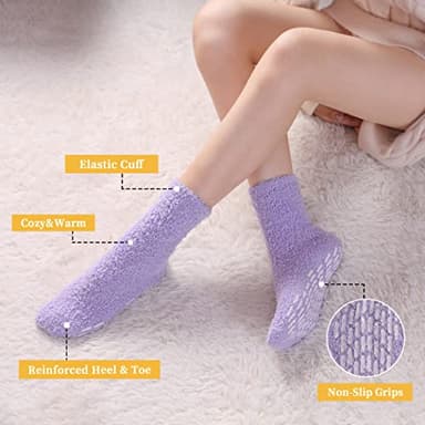 FNOVCO Non Slip Socks for Women Winter Warm Cozy Fuzzy Slipper Socks Soft Fluffy Hospital Socks with Grips (5 Pairs Rainbow) - Image 3