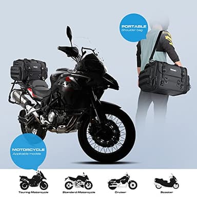 Rhinowalk Motorcycle Tail Bag Expandable Motorcycle Travel Luggage 60L Waterproof All Weather/Trunk/Rack Bag with Sissy Bar Straps-Black - Image 6