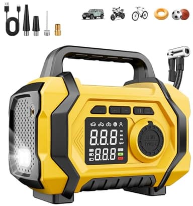 Tire Inflator Portable Air Compressor, 6X Fast 150PSI Air Pump for Car Tires, Cordless Car Motorcycle Balls Bike Pump, Tire Inflator Pressure Gauge, 12V Auto Shut-off Tire Pump, LED Display&Light - Image 1