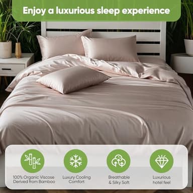 TWK Luxury Sheet Set, Genuine 100% Organic Viscose Derived from Bamboo, Cooling & Breathable, Silky Soft, Bedding Sheets & Pillowcases(Sand Queen(60 * 80 * 15)) - Image 4
