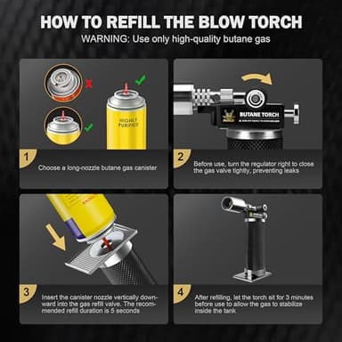 RAVS Butane Torch Lighter, Refillable Butane Kitchen Torch with Safety Lock and Adjustable Flame, Creme Brulee Torch for Baking, BBQ, Blow Torch for Cooking, Black, Butane Gas Not Included - Image 7