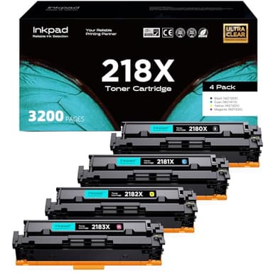 [High Yield] 218X Toner Cartridge 4 Pack Replacement for HP 218X 218A Toner Cartridge, Works with HP Color Laserjet Pro 3201dw MFP 3301fdw 3301sdw Printer W2180X W2180A (No Chip) - Image 1