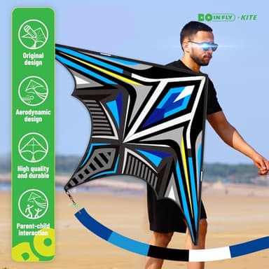 Doinfly Delta Mecha Kite for Kids & Adults, Easy to Fly for Beginner, 55 x 36 Inches, Best Kites for Beach Days & Park Fun and Family Outdoor Activities（Blue） - Image 3