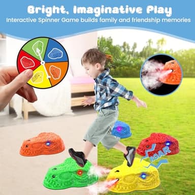 Dinosaur Toys for Kids 3-5, Mist Spraying Dino Roaring & Light up Stepping Stones for Kids, Indoor & Outdoor Durable Non-Slip Sensory Balance Stones with 5 Rechargeable Batteries, Gift for Toddlers - Image 5