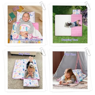 Safotad Toddler Nap Mat with Pillow & Blanket, 54"x33" Portable Roll-Up Design - Soft, Washable, Lightweight Toddler Sleeping Bags - Great for Preschool, Daycare, Pink - Image 6