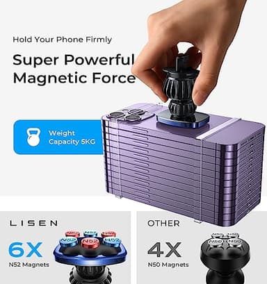 LISEN Magnetic Phone Holder for Car, [Easily Install] Car Phone Holder Mount [6 Strong Magnets] Cell Phone Holder for Car [Case Friendly] iPhone Car Holder Pink 🧲20X Powerful: Pink LV633 - Image 4