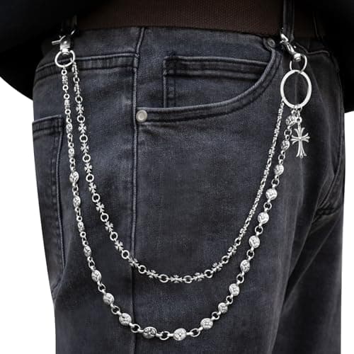 Miglaja Wallet Chain - Wallet Chains for Men, Pants Chains Double Clover and Cross Pocket Chains Punk Trousers Jeans Chains for Biker Heavy Skull Chain Belt Goth Accessories - Image 1