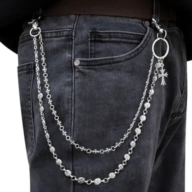Miglaja Wallet Chain - Wallet Chains for Men, Pants Chains Double Clover and Cross Pocket Chains Punk Trousers Jeans Chains for Biker Heavy Skull Chain Belt Goth Accessories - Image 1