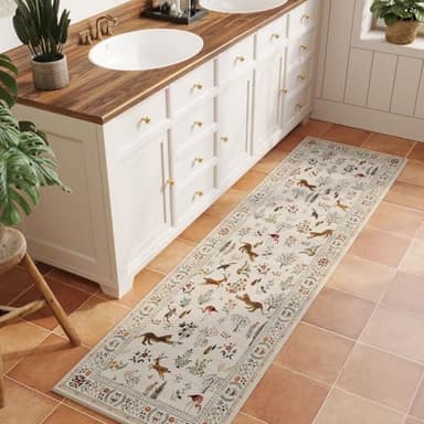 Rugcomf Runner Rug for Kitchen Rug Non Slip 2'x6' Washable Rugs with Rubber Backing Soft Floral Animal Carpet Runner for Kitchen, Laundry, Bedroom, Bathroom (Beige) - Image 4