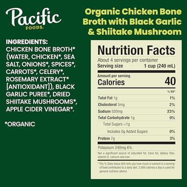 Pacific Foods Organic Chicken Bone Broth With Black Garlic and Shiitake Mushroom, 32 oz Carton (12 Pack) - Image 2