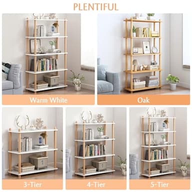 IOTXY 5-Tier Wooden Shelf Bookcase - Modern Open Bookshelf, Free Standing Storage Rack, Multifunctional Display Stand for Home and Office, White, Rectangle - Image 7