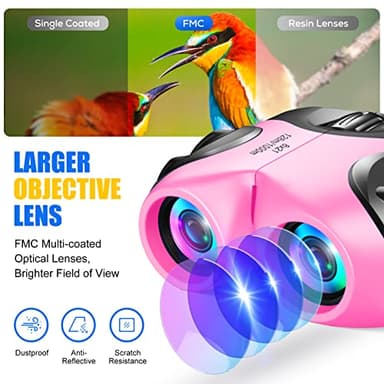 Gifts for 3-9 Year Old Girls and Boys, Kids Binoculars for Outdoor Easter Toys for 4 5 6 7 8 Year Old Girl Easter Christmas Xmas Stocking Stuffers Fillers Gifts for Kids Teen Girls Pink - Image 4