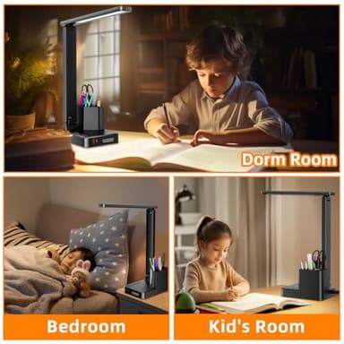 Desk Lamp,Desk Lamps for Home Office,COZOO LED Desk Lamp with 2 USB Charging Ports,2 Pen Holders,1 Outlet,3 Color 3 Brightness Levels,Touch/Memory/Timer,LED Desk Light Small Desk Lamp Kids Study Lamp - Image 6