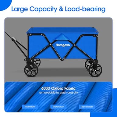 Homgava Collapsible Folding Wagon Heavy Duty,Foldable Utility Cart with Wheels,Large Capacity,for Grocery Outdoor Camping Beach Gardening Shopping Fishing Blue - Image 3