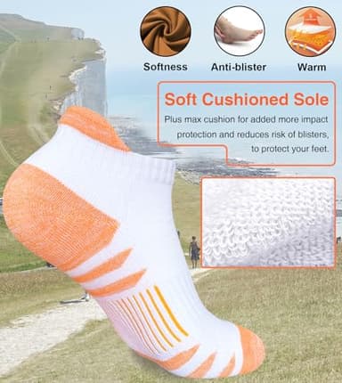 Heyoboy Womens Ankle Anti-blister Thick Cushioned Wicking Odor Resist Athletic Running Socks, Size 9-11, White 5 Pairs - Image 2