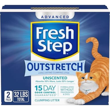 Fresh Step Outstretch Advanced Long Lasting Clumping Litter Simply Unscented, Activated Charcoal Litter Lasts 50% Longer, 32 lbs. (2 x 16 lb. Box) - Image 1