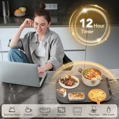 Food Warming Mat, Food Warmers for Parties Buffet, Silicone Heating Mat with 7 Temperature Settings, Roll-Up Storage, 17.91"x12.8", Grey - Image 6