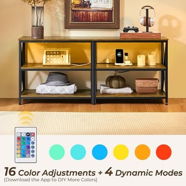 Yaheetech TV Stand with Power Outlet, Industrial Entertainment Center with LED Lights for 65 Inch TV, 3 Tiers Tv Console with Charging Station for Living Room, Media Console with Shelves, Rustic Brown - Image 6